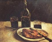 Vincent Van Gogh Still life with a Bottle,Two Glasses Cheese and Bread (nn04) oil painting picture wholesale